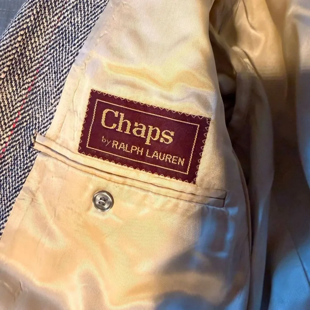 Vintage Chaps Ralph Lauren Tweed Blazer Mens 42 British Wool Herringbone USA